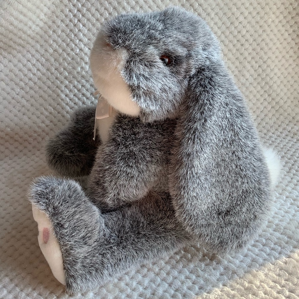 Russ Berrie Large Plush Grey White Bunny Rabbit Bouncy 13 inch Stuffed Animal